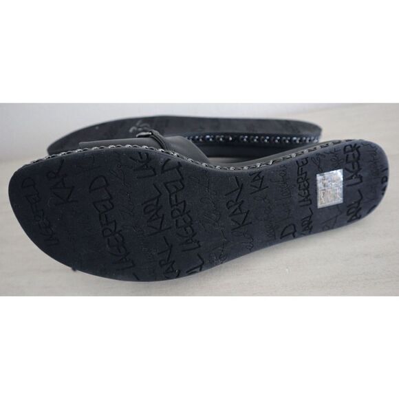 Karl Lagerfeld Women's Sz 8M Black Basia Charm/K23 Slide Sandals - Picture 3 of 9